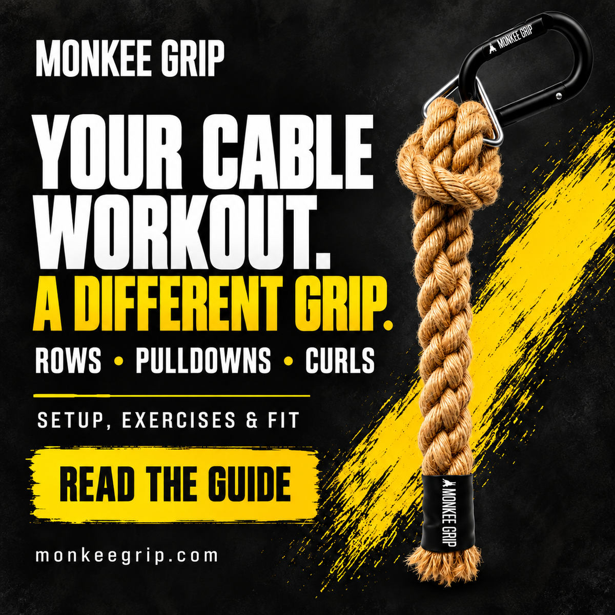 Your cable workout, a different grip: Monkee Grip guide to cable setup, exercises and fit for rows, pulldowns and curls.